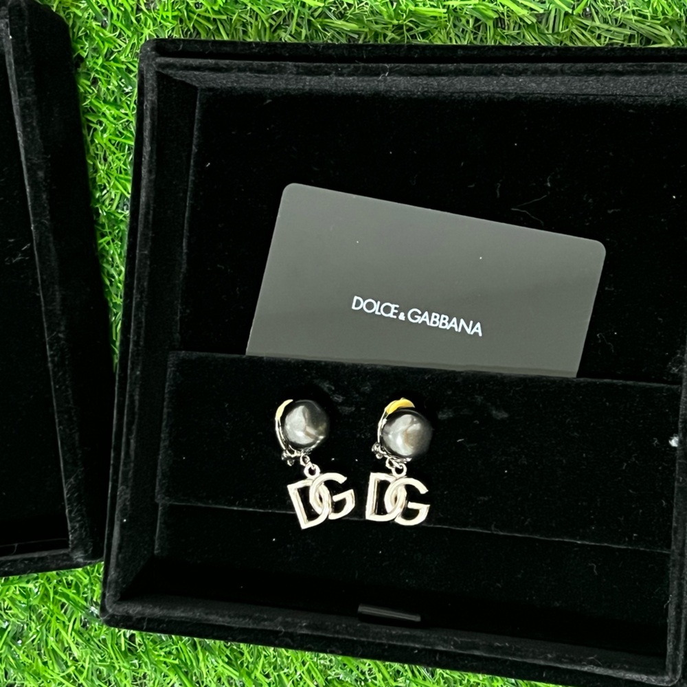 DOLCE & GABBANA Silver & Gray Clip On Earrings